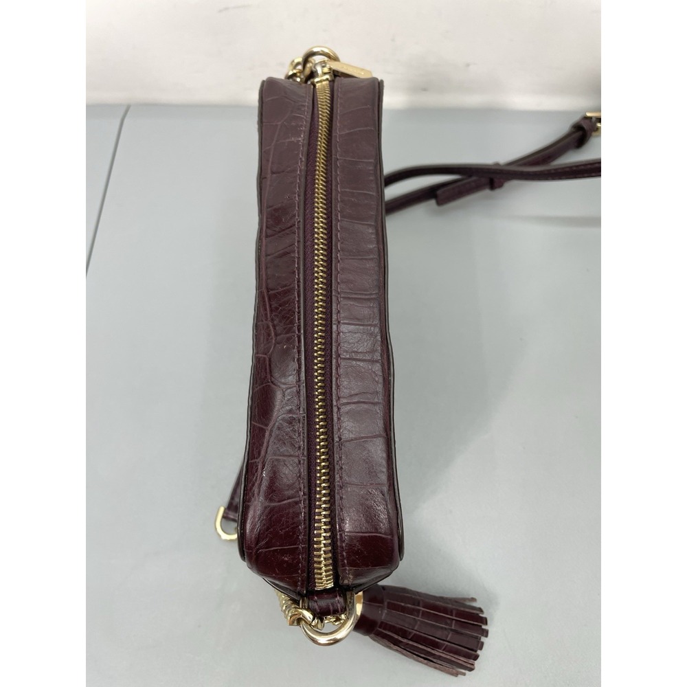 Michael Kors Ginny Medium Crocodile Embossed Leather Crossbody Bag Purse Purple - Picture 8 of 13